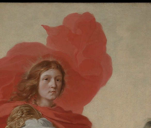 The sun god's elevated gaze signals divine authority and celestial motion; the crown is the iconographic key that identifies him as Apollo rather than a generic hero.