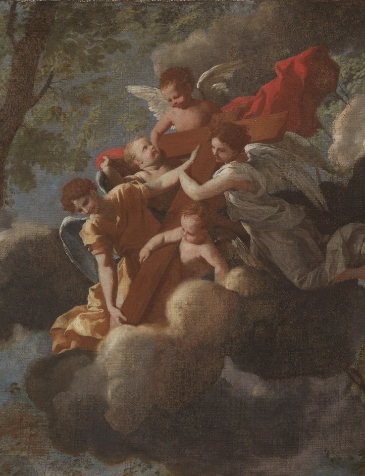 The angels above signify divine intervention and guidance.