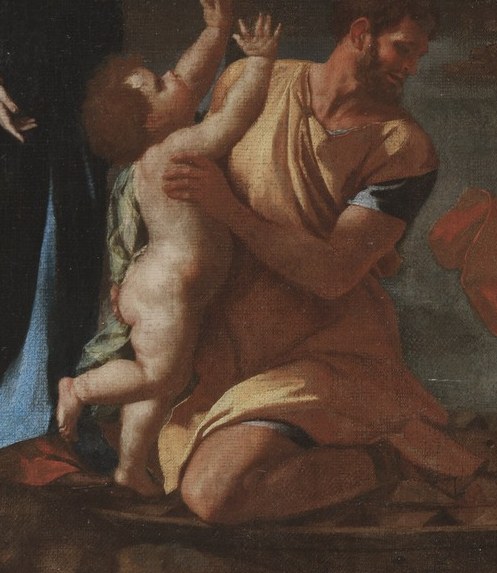 The Christ Child reaches up, connecting earth to the divine.