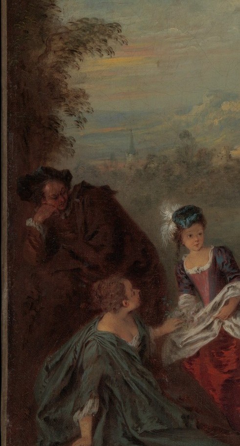 Her downcast face is pure Watteau. But check the margins.