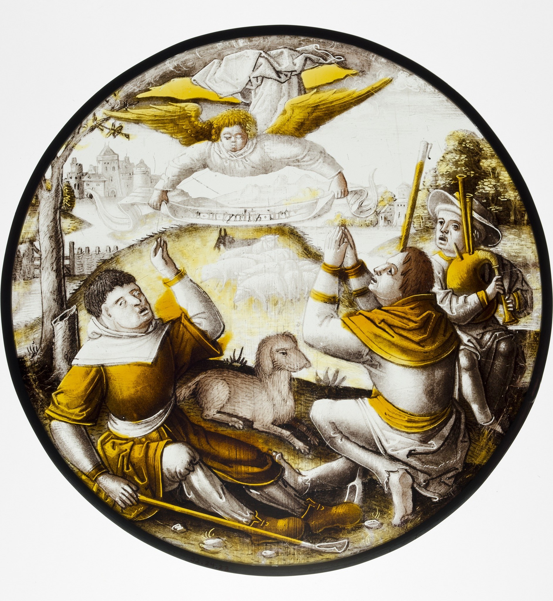 The tondo border is itself a formal statement , the roundel format was typically used for domestic devotion, meaning this entire scene was made for private contemplation, not a church window.