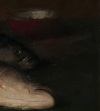 The translucent fan of the tail fin shows Chase's impressionist handling , thin paint over dark ground creates the illusion of membrane and light simultaneously