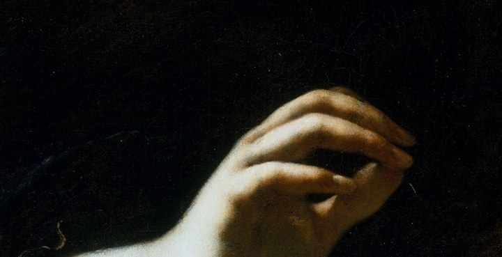 The delicate rendering of the hand, with its subtle lighting, adds a sense of vulnerability.
