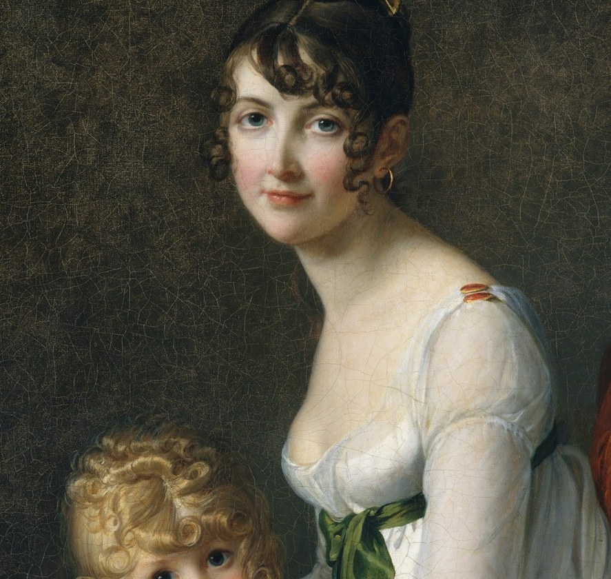 A virtuoso painting passage: thin cloth rendered over warm skin tones beneath , the defining technical tour de force of French Directoire and Empire portraiture, matching anything David's male pupils produced.