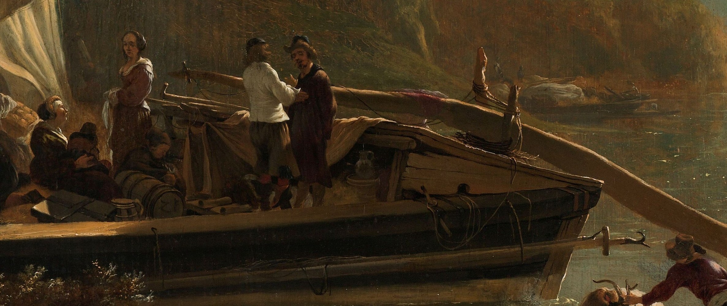 A flatboat ferries passengers. Every river was a road.