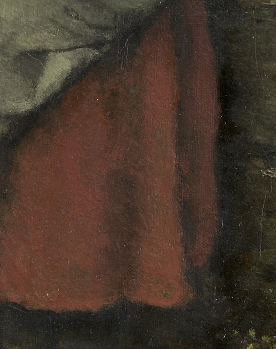 The paint on her apron is laid on thick.