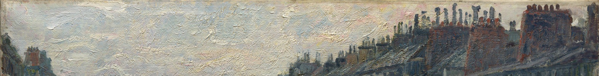 Pissarro renders the diffuse light of an overcast January morning with almost no colour , the sky sets the entire tonal key of the painting and unifies the haze below