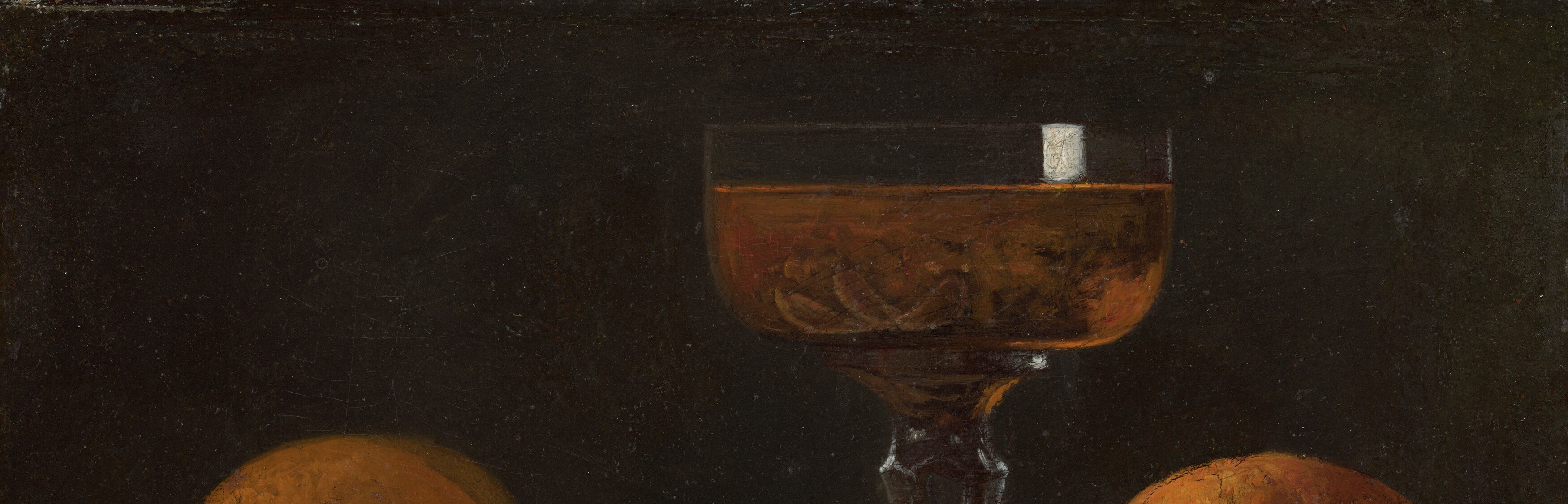 The near-featureless darkness pressing around the objects is a deliberate compositional tool; it acts as a stage and makes every lit surface feel self-luminous.