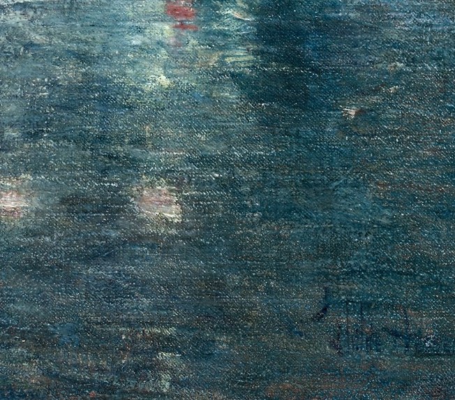 See the textured brushstrokes in the foreground.