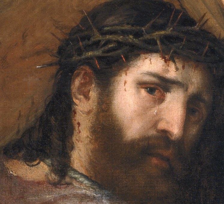 Look at Christ's face, eyes shut in pain.