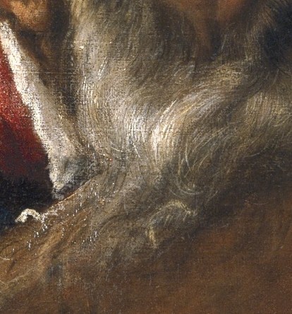 Simon's red garment stands out starkly.