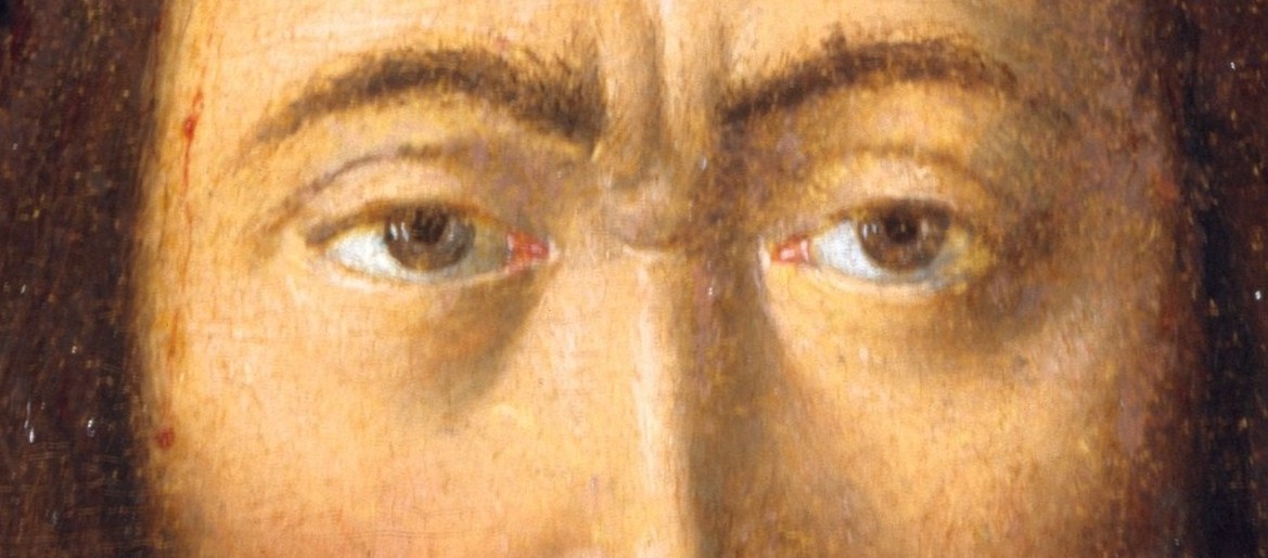 Look at the crown of thorns, carved into his flesh.