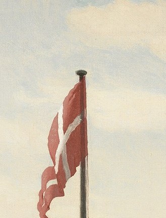 Look at the Danish flag flying on the pole.