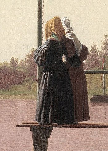 His presence and proximity to the woman suggest a shared experience or a moment of companionship.