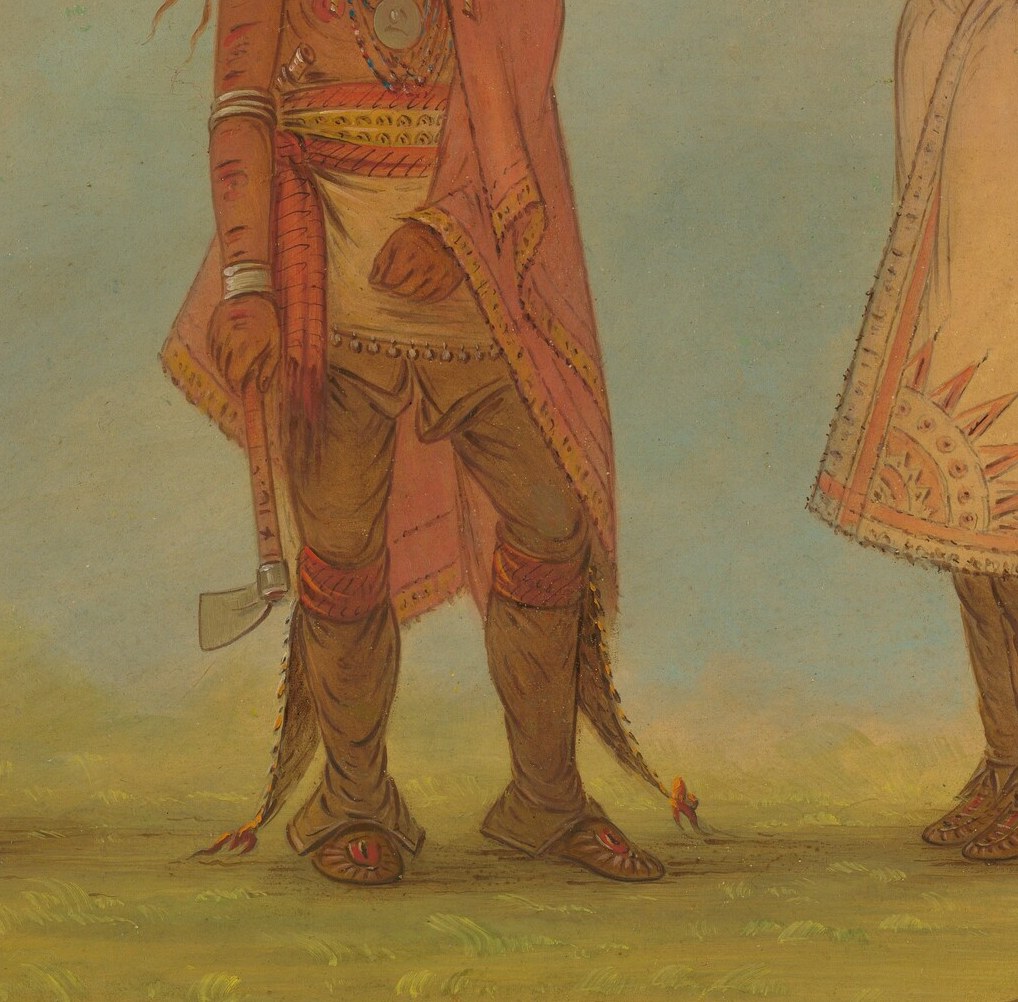 The vibrant color and draped style highlight the figure's stature and the richness of their attire.