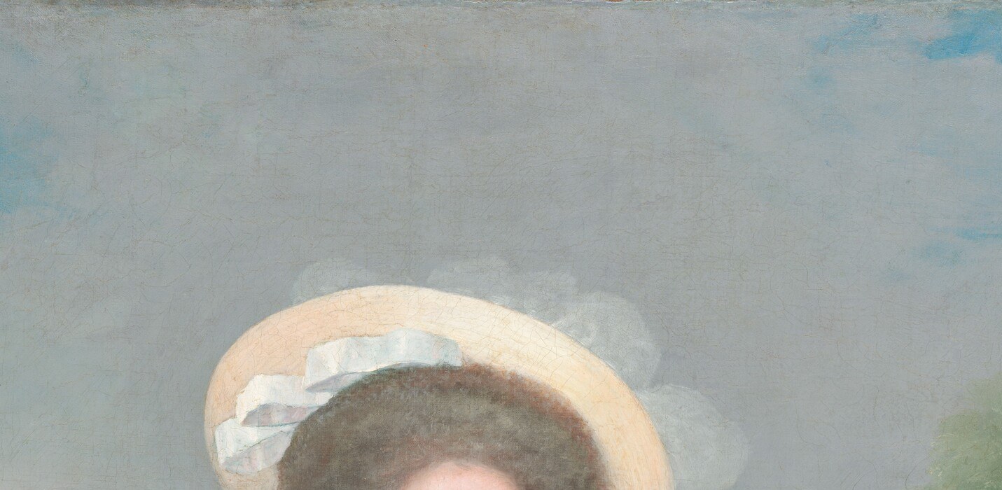 A signature Rococo fashion statement that dwarfs the face beneath it, signaling status and the theatrical excess of late 18th-century Spanish court dress