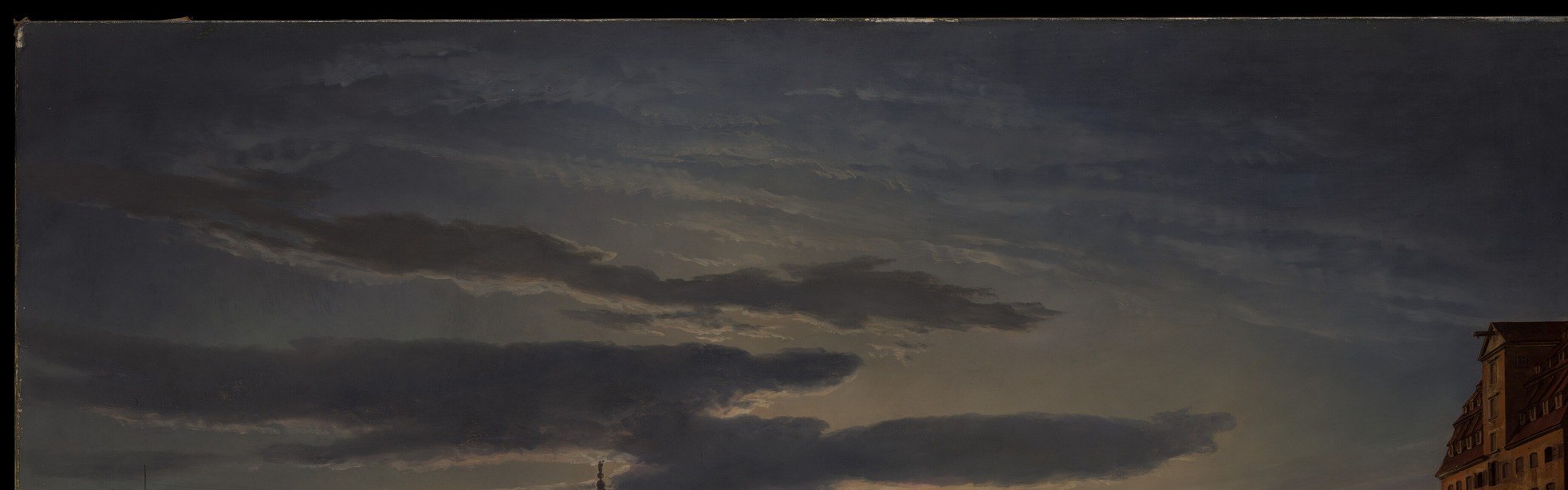 These clouds do not just set mood , their turbulent silhouettes frame the moon like a stage curtain, a deliberate Romantic compositional device drawing the eye inward.