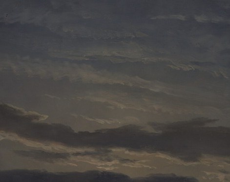 The sole light source organizing the entire composition; its halo of luminous sky creates the painting's emotional core and tests Dahl's mastery of nocturnal atmospheric glow.