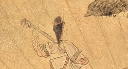 His posture and the object he holds suggest a servant or attendant.