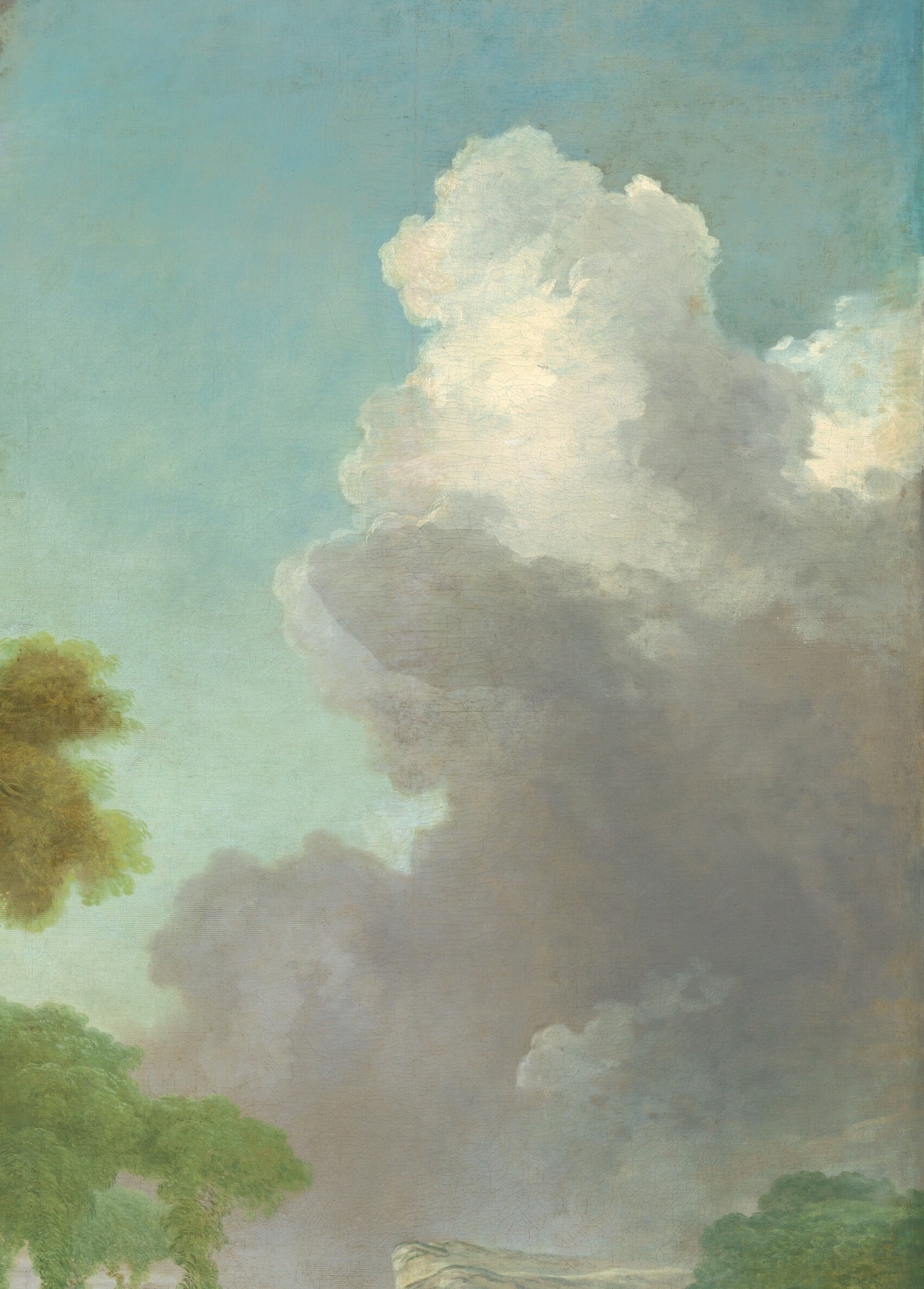 These clouds add a sense of dynamism and theatricality to the sky, contrasting with the serene landscape.