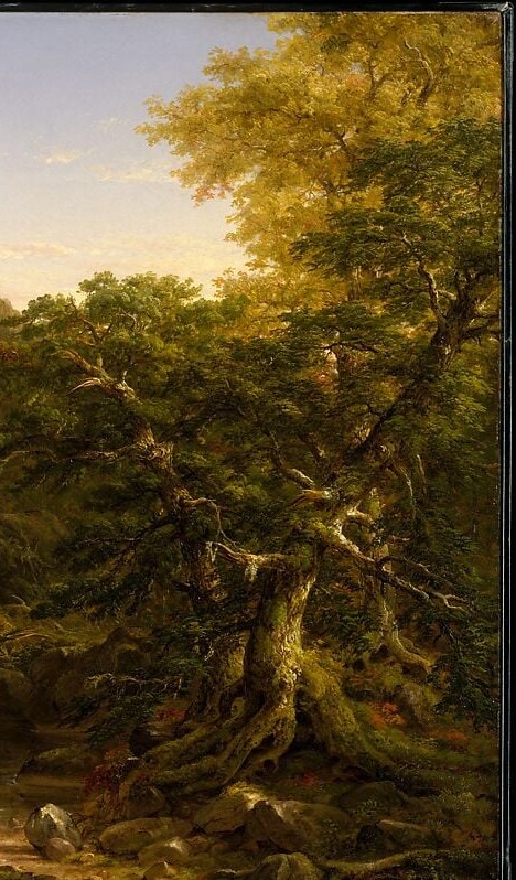 Classic repoussoir device; Cole silhouettes dense foliage against the sky to frame and compress depth.