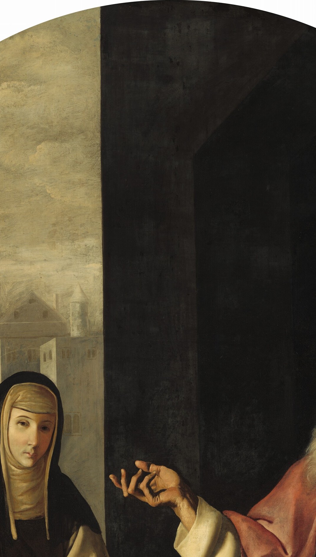But look between the figures, far in the background.