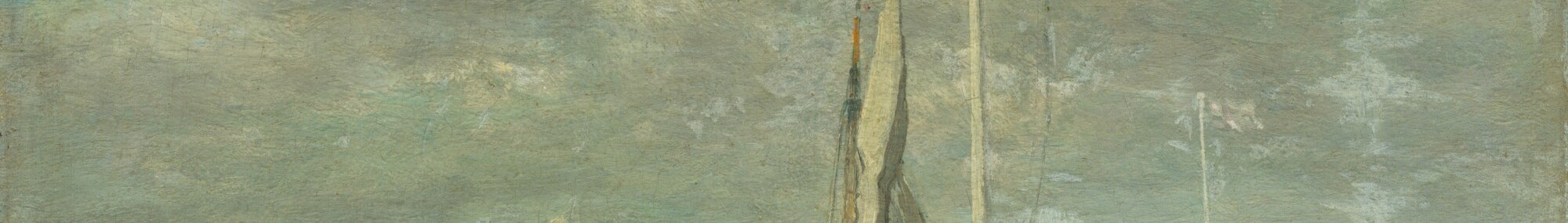 A cool, hazy horizontal band between the animated sky and the warm beach , the atmospheric recession here is achieved in a few strokes, demonstrating Boudin's economy of means on a small wood panel