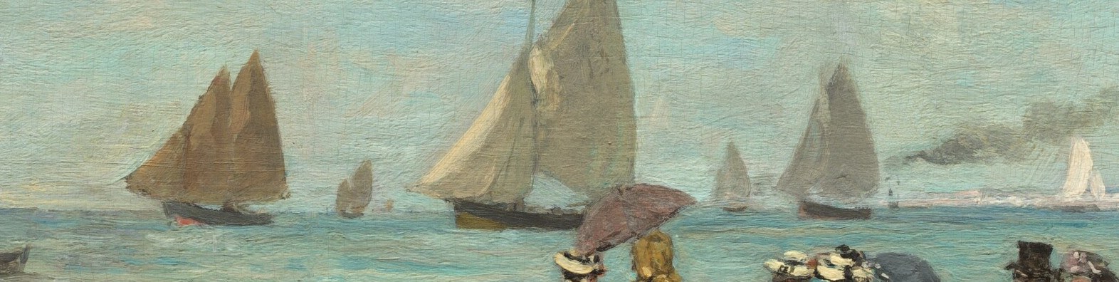 Sailboats dot the horizon, a typical seaside resort.