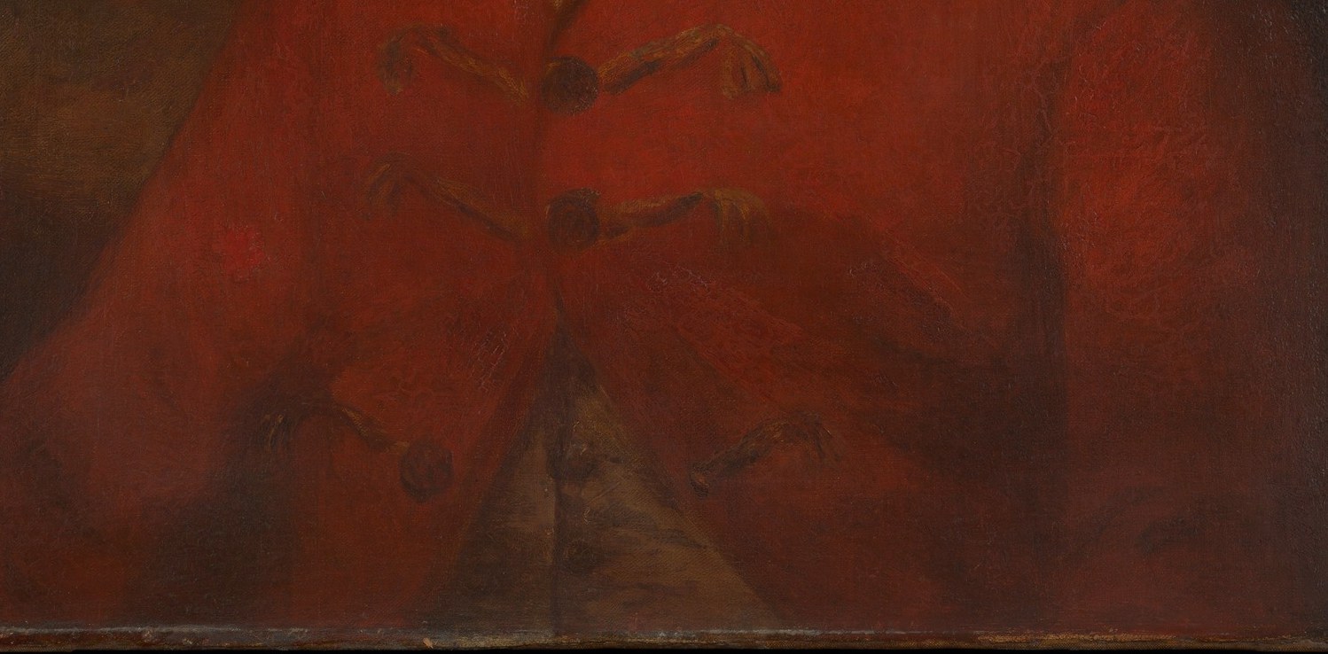 Watch how the red coat is built with loose, quick strokes.