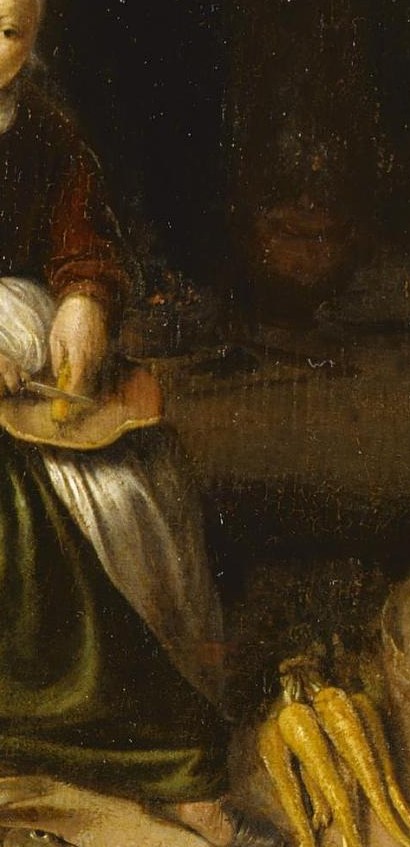 Her focused expression and the detailed rendering of her hands suggest a moment of quiet domestic labor, inviting contemplation of her inner world.