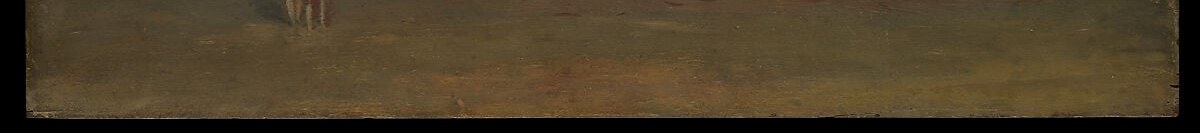The varied brushstrokes and color variations in the sand create a tactile quality, grounding the scene.