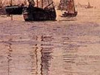 Notice the detailed reflection of the ship, blurring water and hull.
