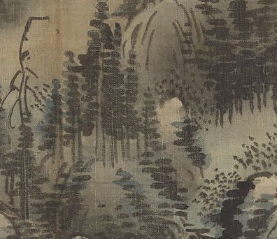 The tightly packed trees, rendered with dark ink, create a visual barrier and suggest the density of the forest, adding texture to the scene.