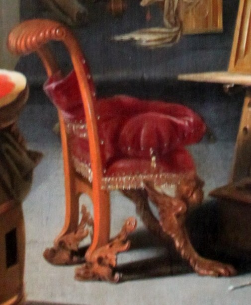 A luxurious object that contrasts with the working environment, perhaps indicating patronage or status.