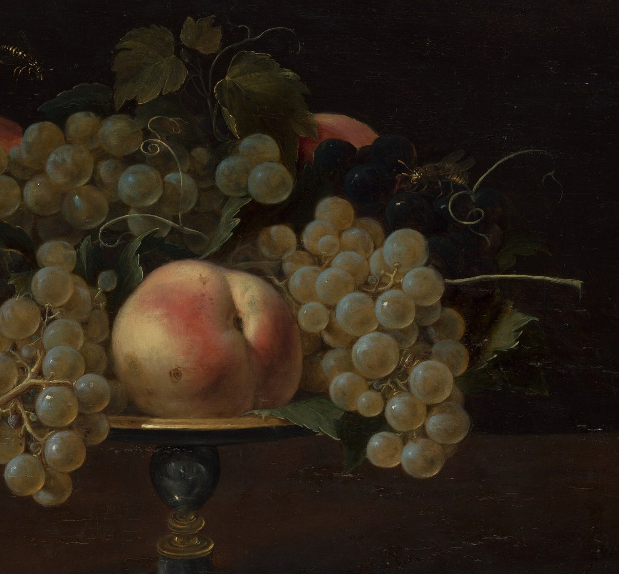 Individual grapes are rendered with translucent inner glow, showing light passing through the skin , a bravura technical passage that rewards extreme close-up.