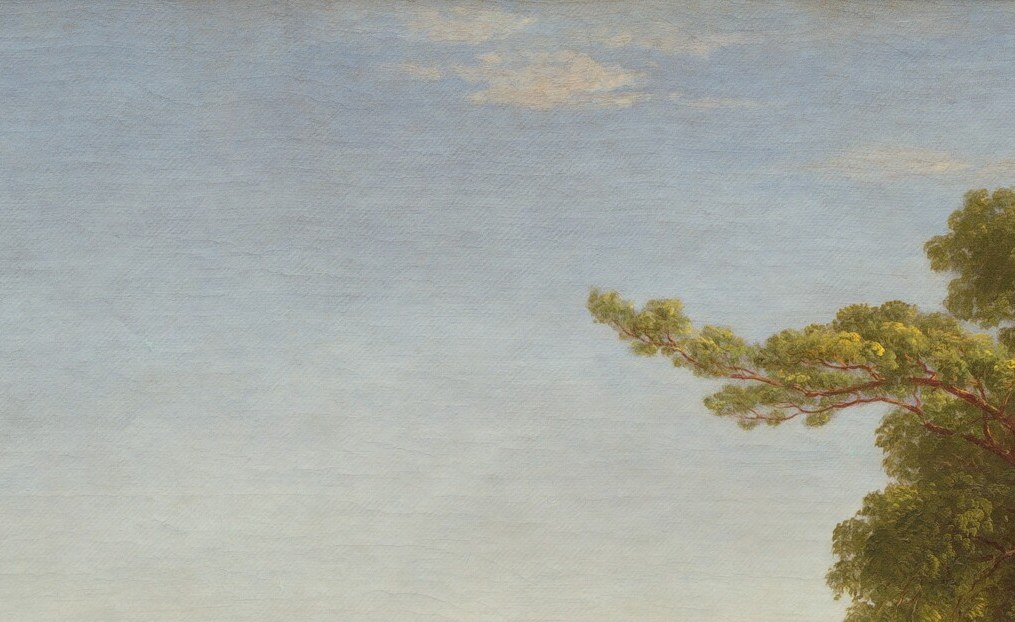 The castle he sails toward floats in the air, not on the land.