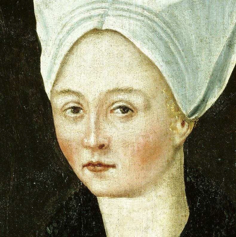 Her face is calm. Her town is what the painter named.