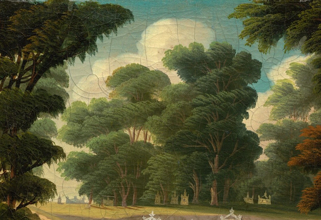 The trees meet overhead to form a natural cathedral , a visual metaphor for the transcendental aspirations of the rural cemetery movement.