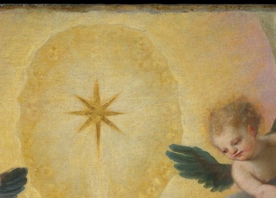 The star is both narrative anchor and the painting's single light source , Cigoli makes divine will literal by turning the Star of Bethlehem into the lamp that illuminates every figure below.