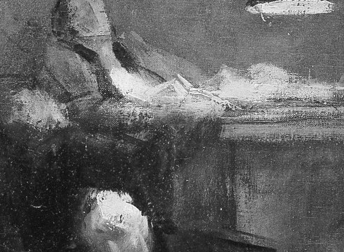 This figure, possibly a defendant or witness, appears vulnerable and exposed, drawing the viewer's attention.