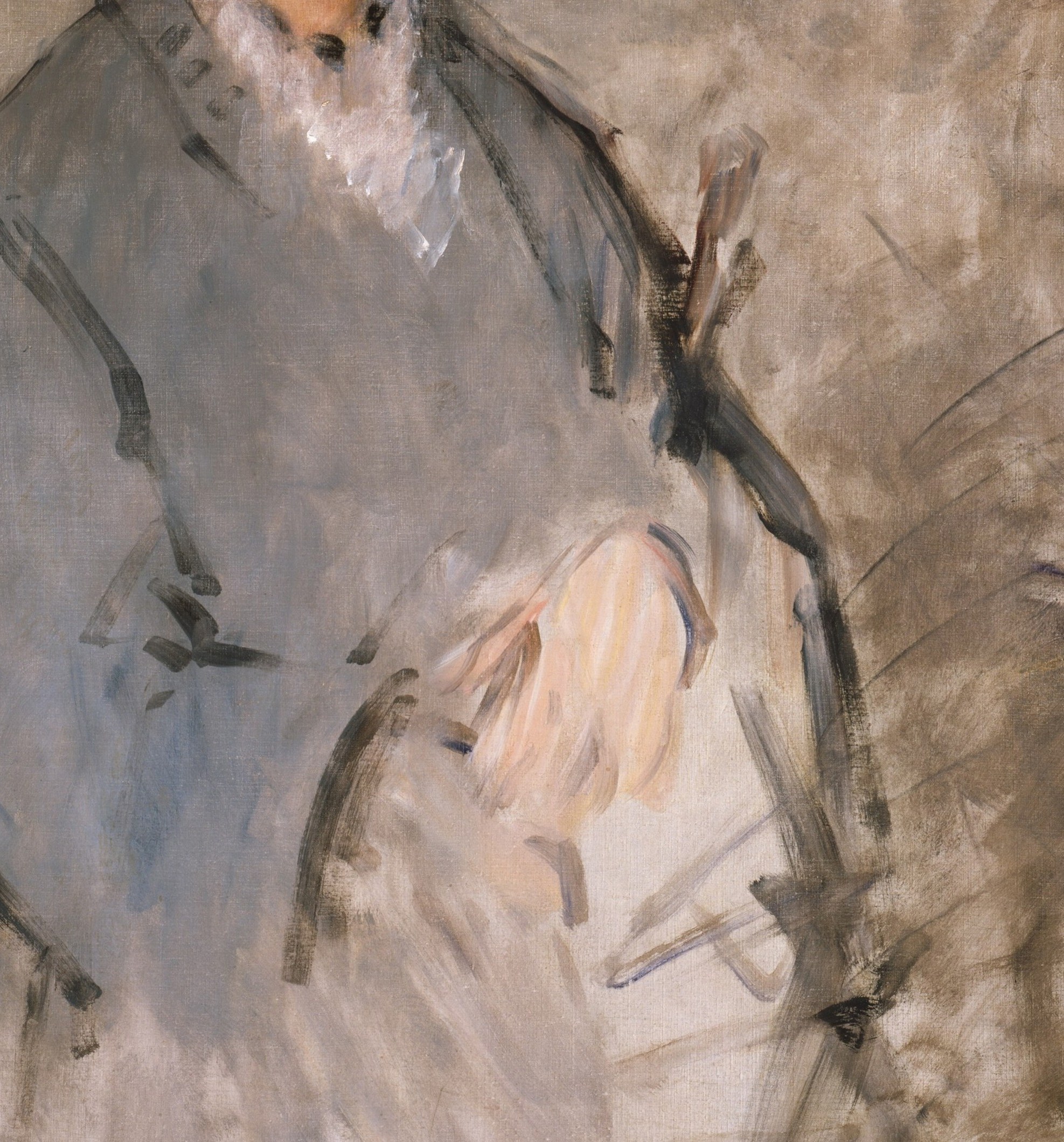Look at the bold, visible brushstrokes on her coat.