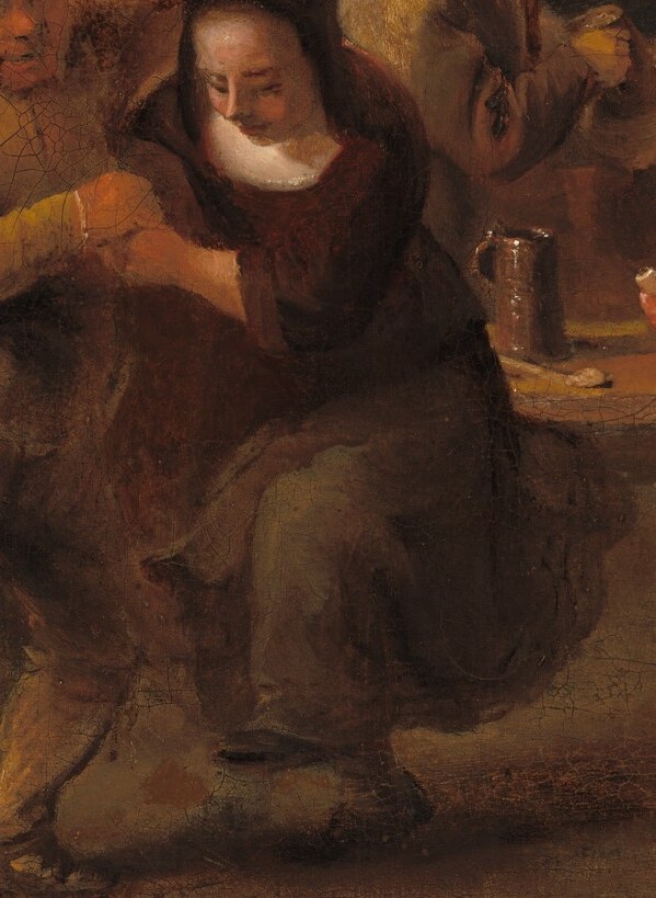 She serves drinks from barrels, a constant flow.