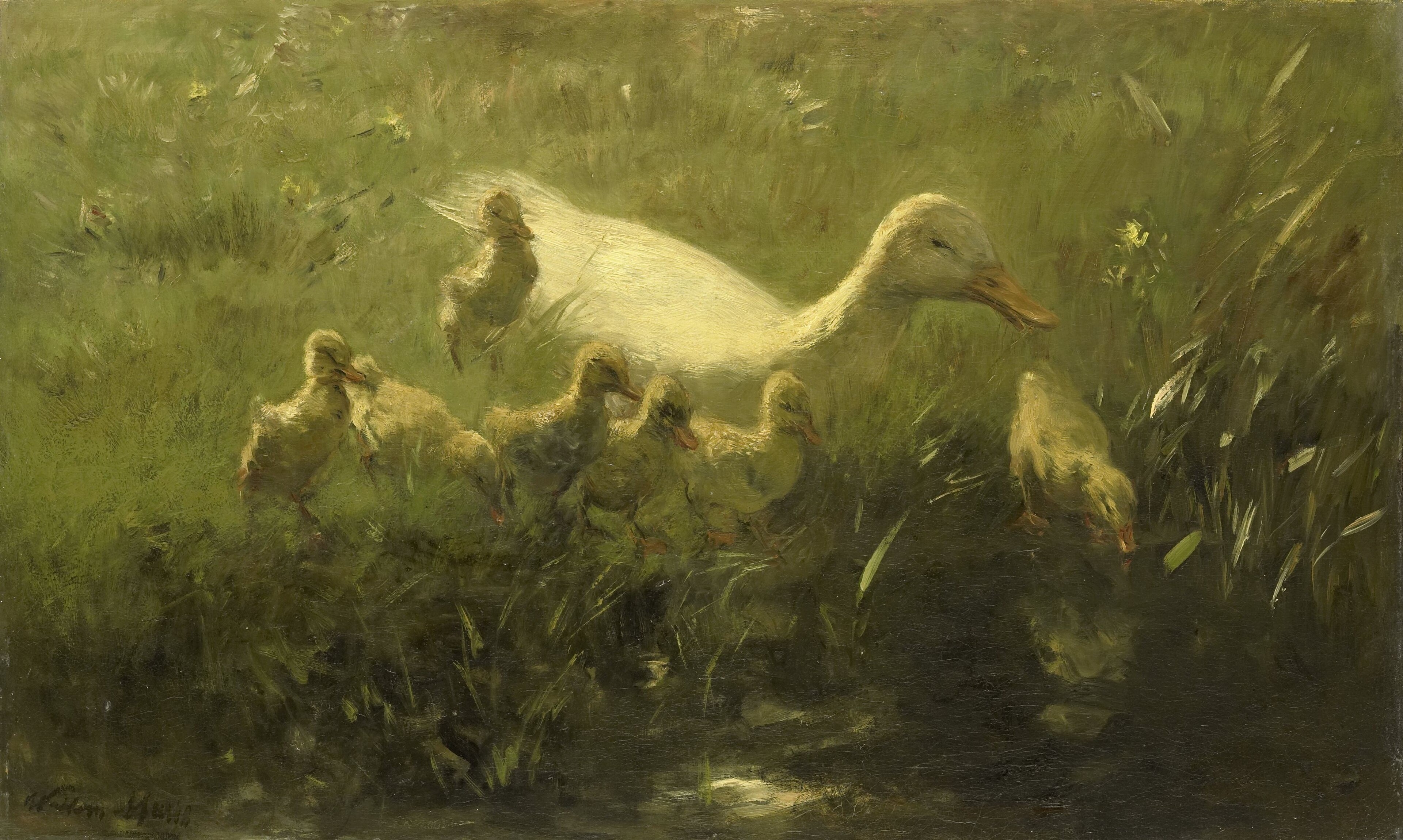 The artist used thick brushstrokes for the tall, wild grass.
