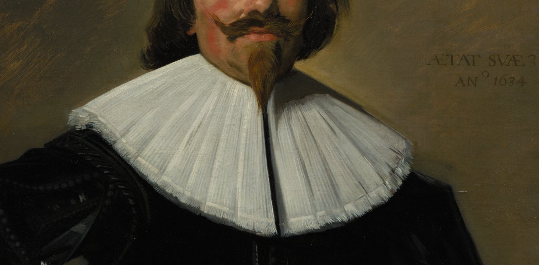 The crisp, voluminous collar emphasizes the sitter's wealth and social standing.