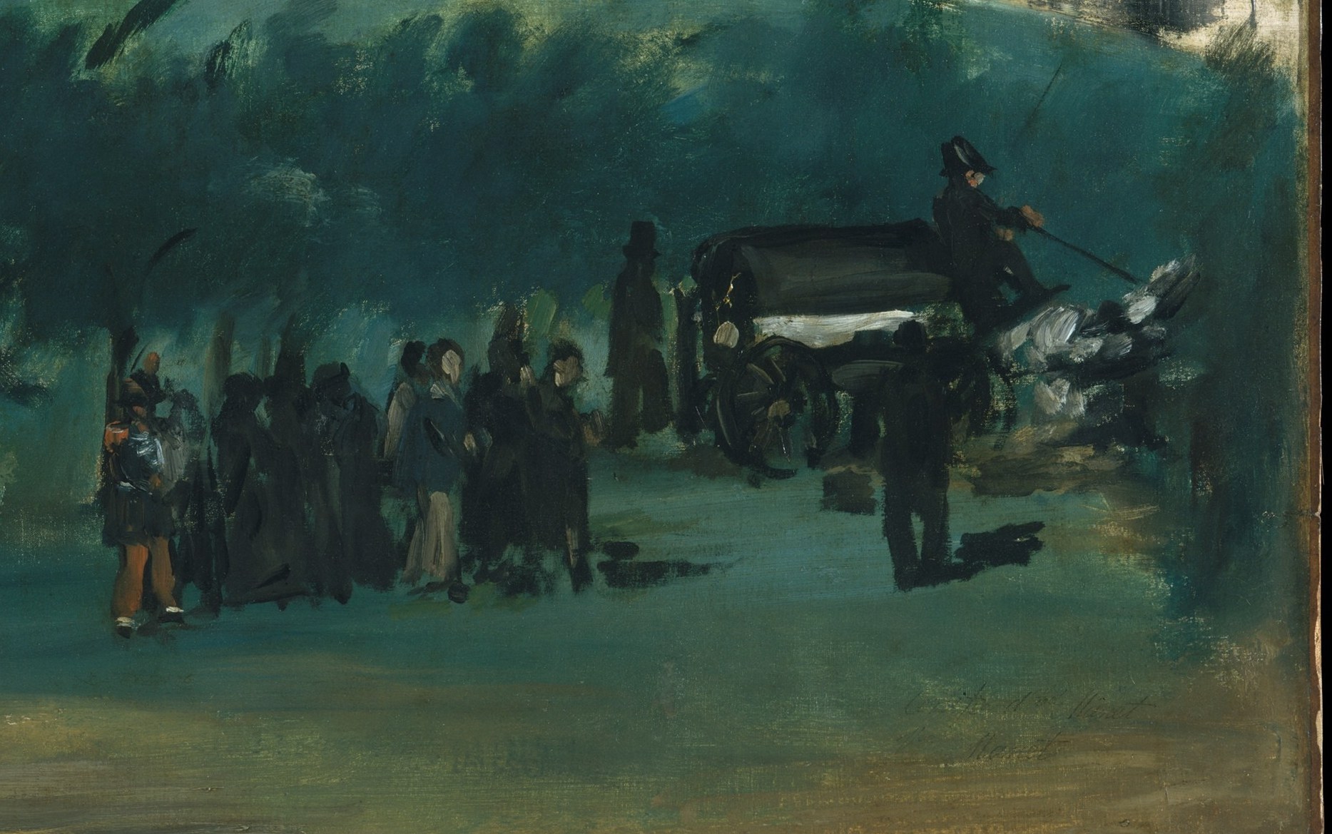 Look at the mourners. Not a single face is visible.