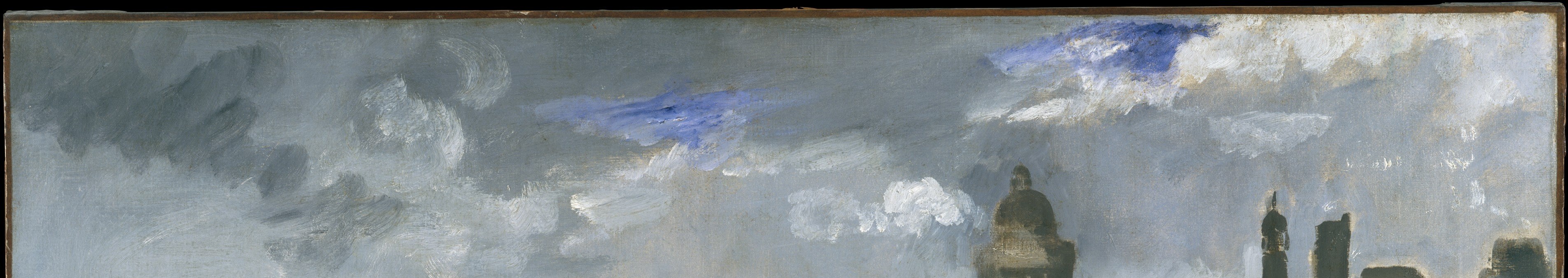 Manet's sky is a flat, pewter-grey wash that denies any atmospheric romanticism , no silver lining, no dramatic clouds; the light simply fails, mirroring the mood of the scene below.