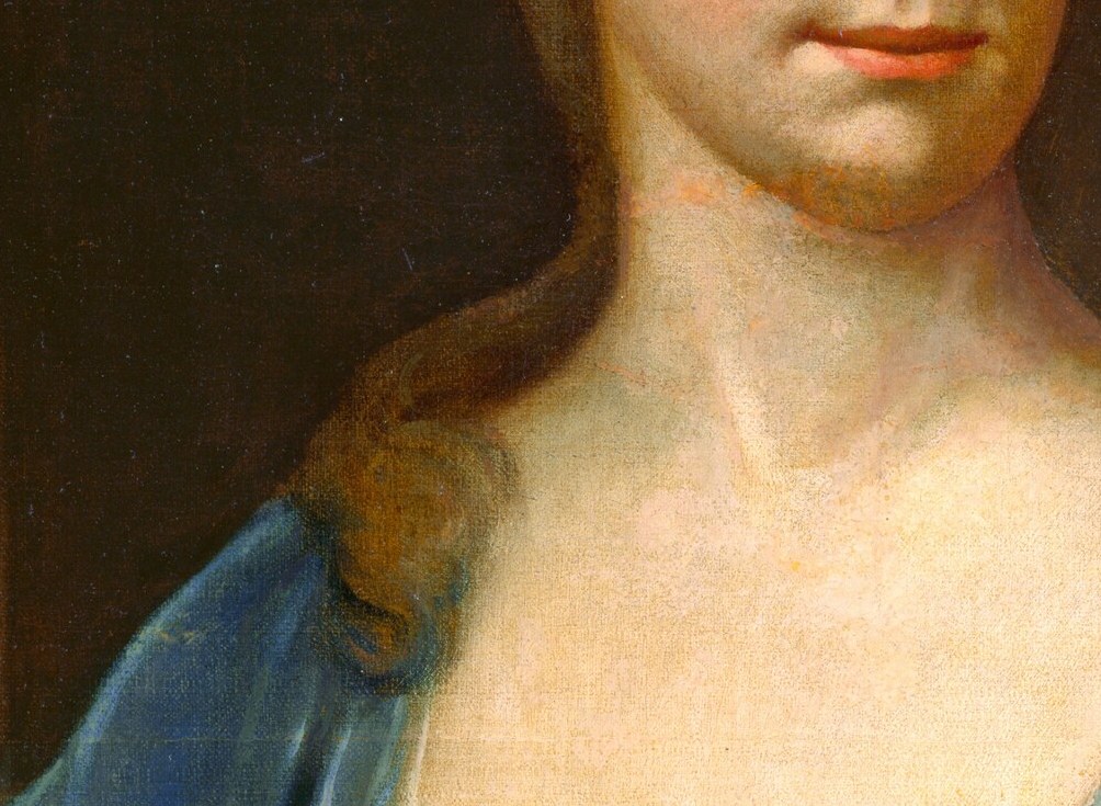 The fine lace trim on her bodice was an imported luxury.