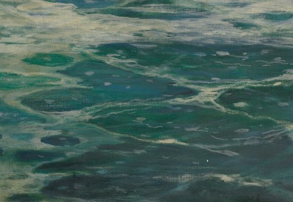 The artist used thick impasto to create the turbulent water.