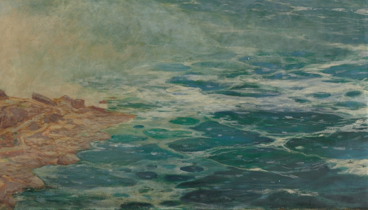 The churning water, rendered with thick impasto, shows the dynamic energy of the river.