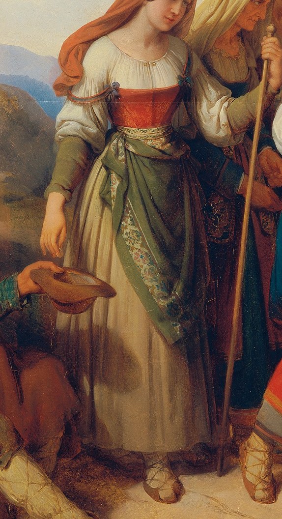 Her head is turned, and her expression is gentle, suggesting a sense of weariness or contemplation during the journey.